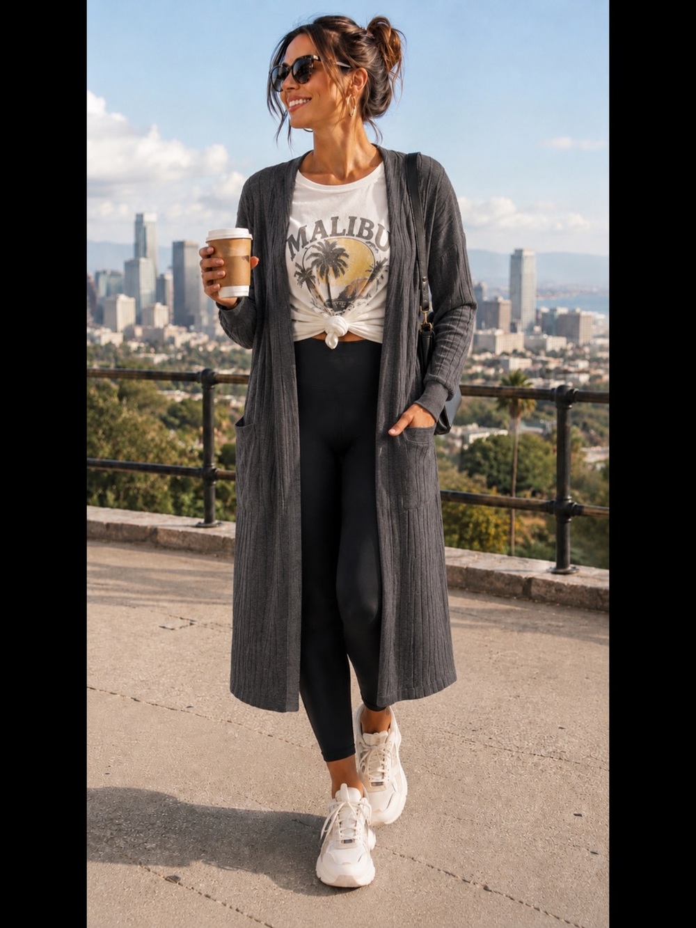 Free People Dark Gray Long Cardigan with Hood